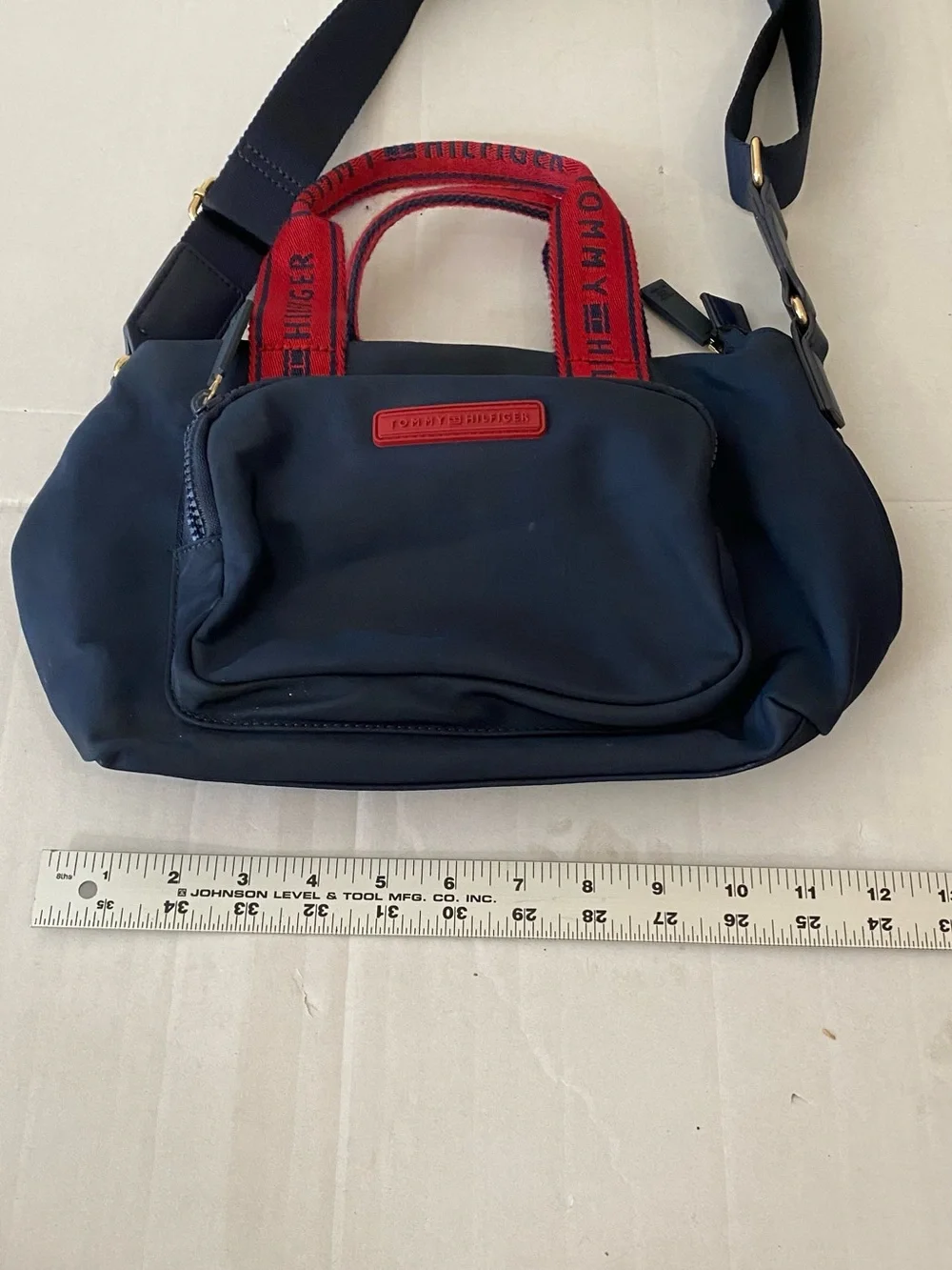 Tommy Hilfiger Navy and Red Logo Strap Messenger Bag